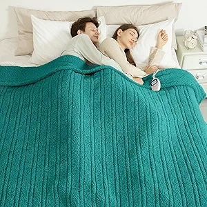 Queen Size Electric Blanket Single Control - 84"X90" Soft Double Sided Sherpa Heated Blanket with 6 Heating Levels & 10 hrs Timer Settings, Washable & ETL Certified for Bed, Green