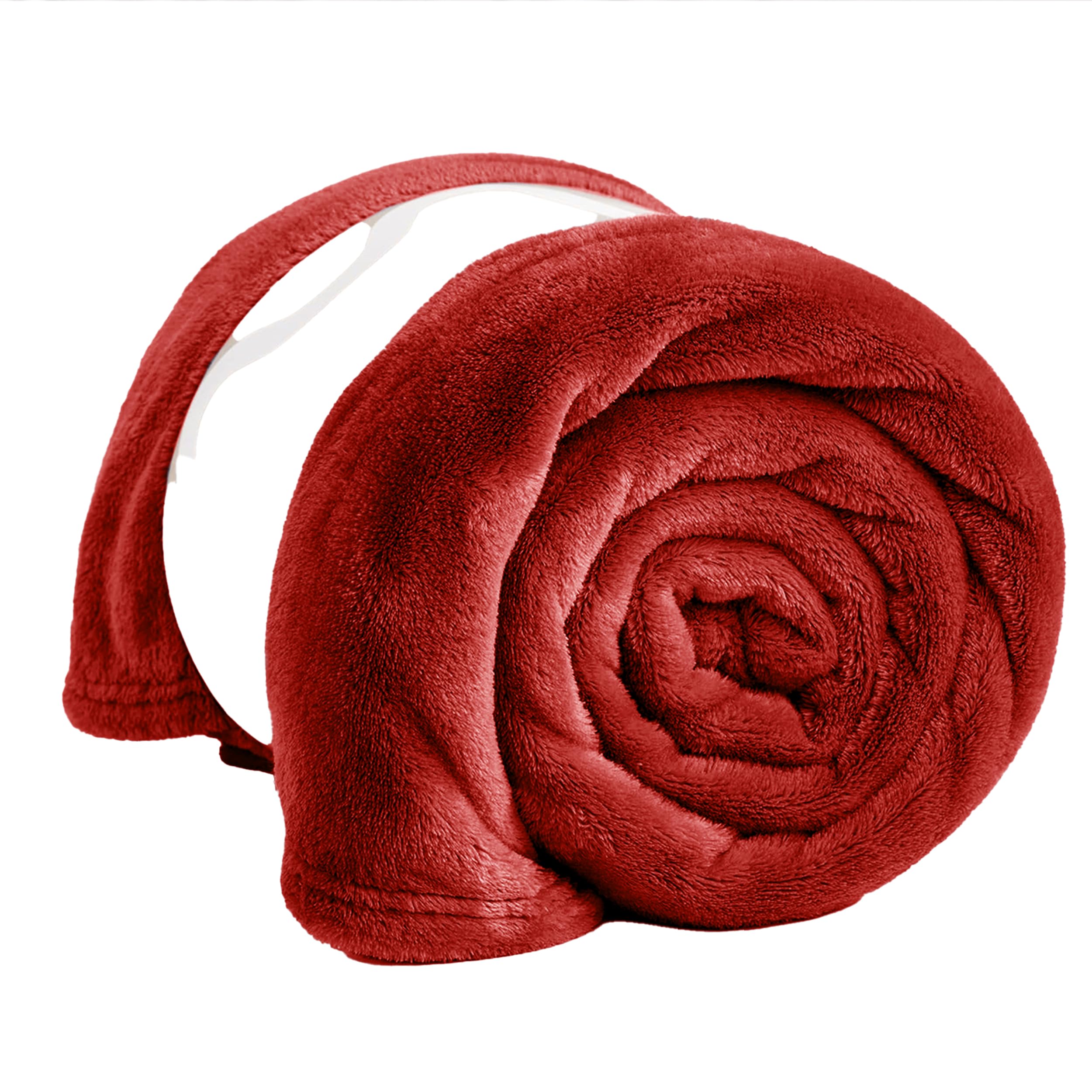 PRIME LINENS Fleece Blanket Reversible Throw for Sofa - Faux Fur Bed Blanket Lightweight Cozy Throw for All Seasons, Perfect for Bed Couch Camping & Travel (Red, 150 x 200 Cm)