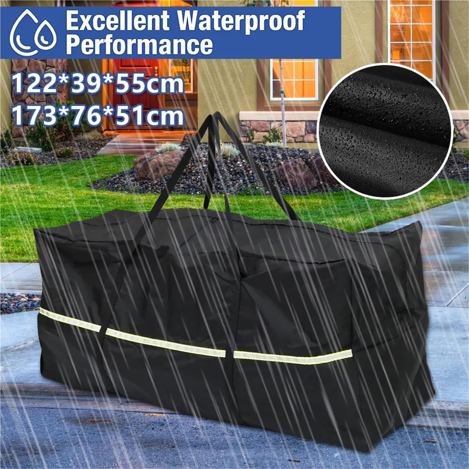 Borsa portaoggetti for cuscini for mobili da giardino for esterni resistente in tessuto Oxford impermeabile Patio esterno Per Cuscini(Black,173 * 76 * 51cm)