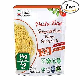 Pasta Zing Spaghetti Pasta Made with Italian Durum Wheat | Ready to Eat Meals in 60 seconds | Fully Cooked, Microwave Meals, Ready Pasta for Dinner, Easy Dinner Sides | Pack of 7, 7.05 Ounce