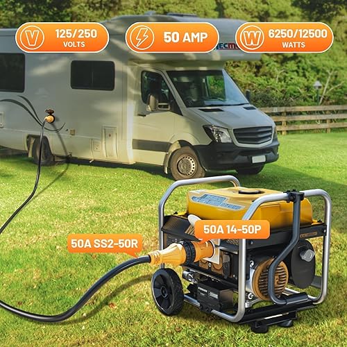 Miniatura 5 de MECMO NEMA 14-50P a SS2-50R - Adaptador de generador de RV con bloqueo giratorio, adaptador de alimentación de enchufe a tierra, adaptador de