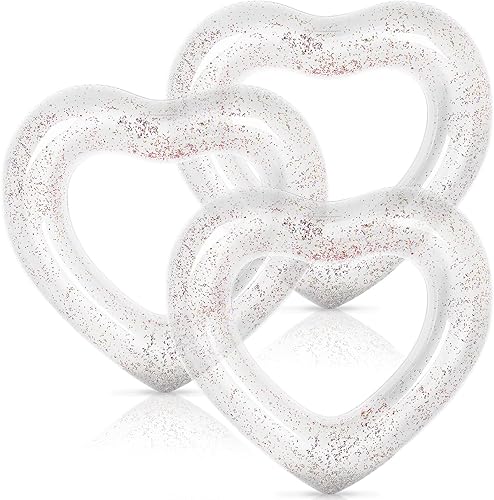 Whaline Flotador inflable de 3 piezas para piscina con forma de corazón, flotador, tumbonas, tubo para verano, piscina, playa, despedida de soltera