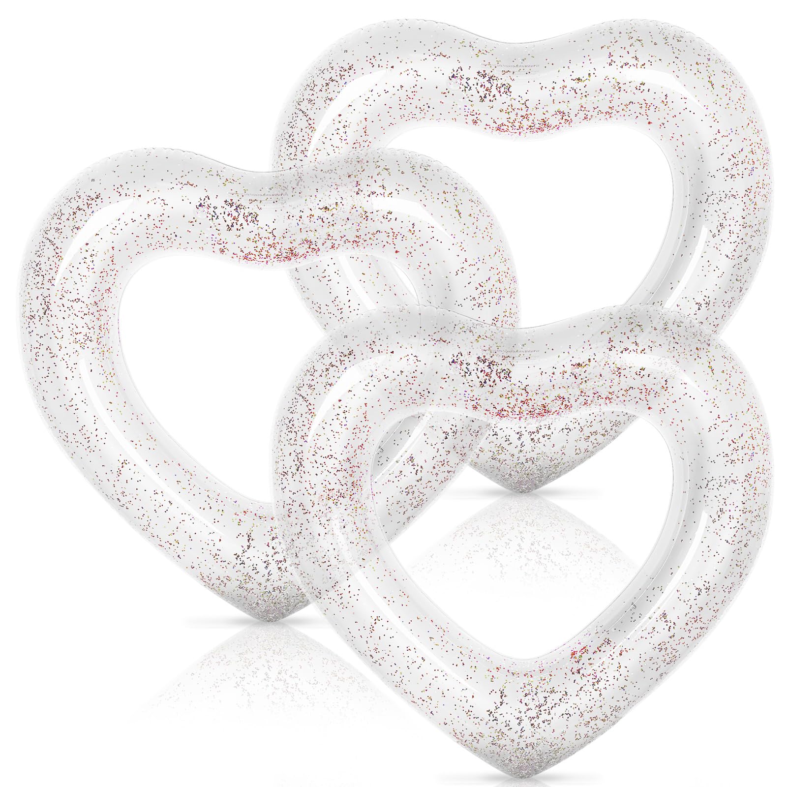 Whaline 3Pcs Inflatable Heart Pool Float Swim Heart Shaped Pool Rings Float Loungers Tube for Summer Swimming Pool Beach Bachelorette Party