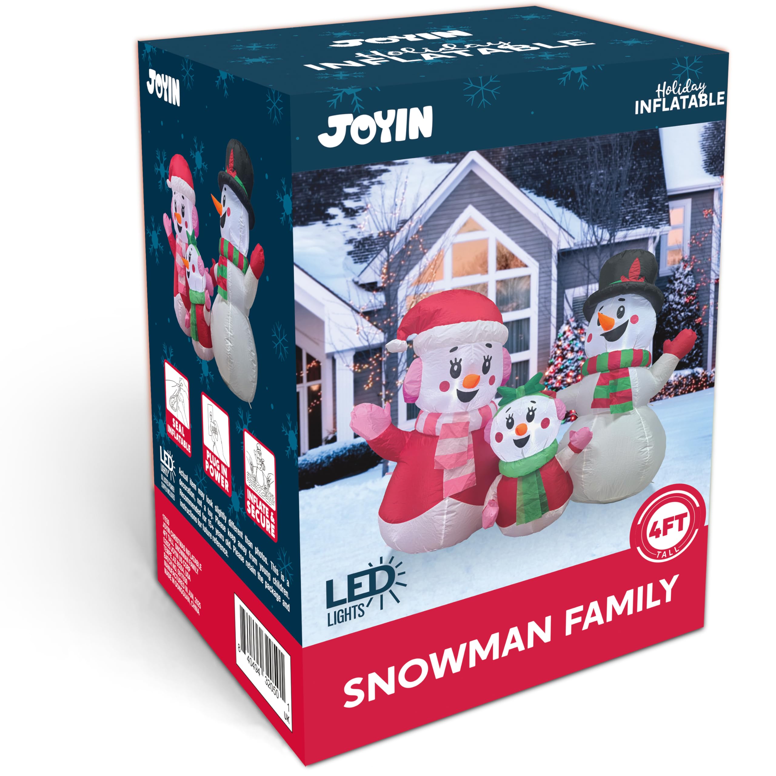 JOYIN Bonhomme de neige gonflable de 1,2 m - Décorations d'extérieur - Famille de bonhomme de neige gonflable avec LED intégrées - Décoration de Noël pour fête de Noël, cour, jardin, pelouse