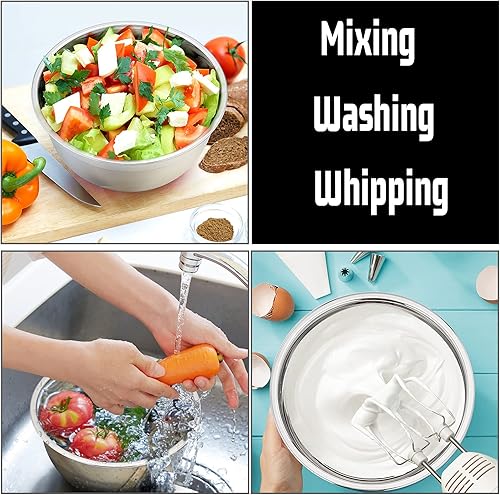 Miniatura 5 de P&P CHEF Juego de 6 cuencos negros para mezclar con tapa, de acero inoxidable, anidados, para mezclar y preparar alimentos, tamaño 0.7, 1, 1.5, 2,