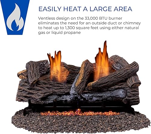 Miniatura 2 de Duluth Forge DLS-24R-2 Juego de troncos de chimenea sin ventilación de combustible dual con control remoto, uso con gas natural o propano líquido,