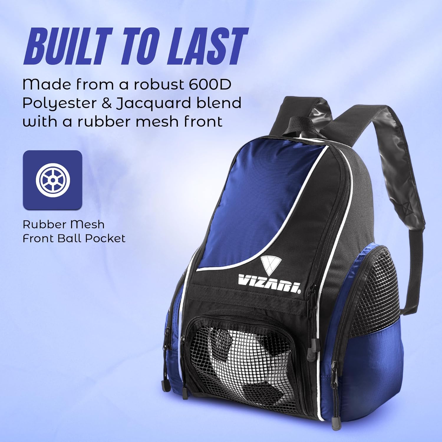 Vizari Solano Soccer Backpack With Ball Compartment and Vented Ball Pocket  and Mesh Side Cargo Pockets for Adults and Teens