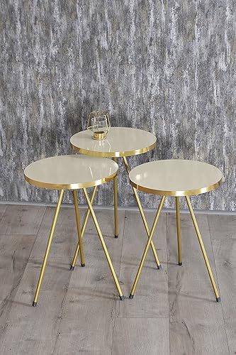 Miniatura 5 de Juego de 3 mesas anidadas, mesas auxiliares redondas apilables para espacios pequeños, mesita de noche para sala de estar, dormitorio, sala de