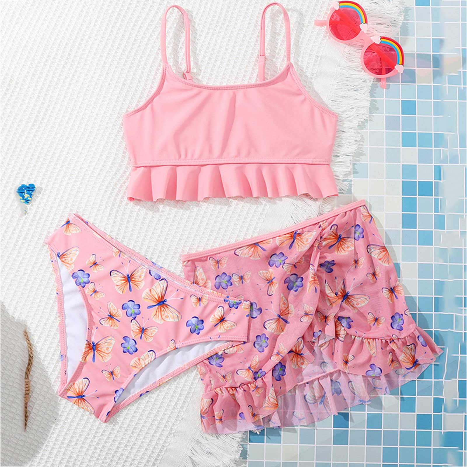Generisch Trajes de baño para niños pequeños niños bebé niño verano mariposa impresión pantalones cortos secado rápido playa bañadores 3 piezas traje de baño ropa