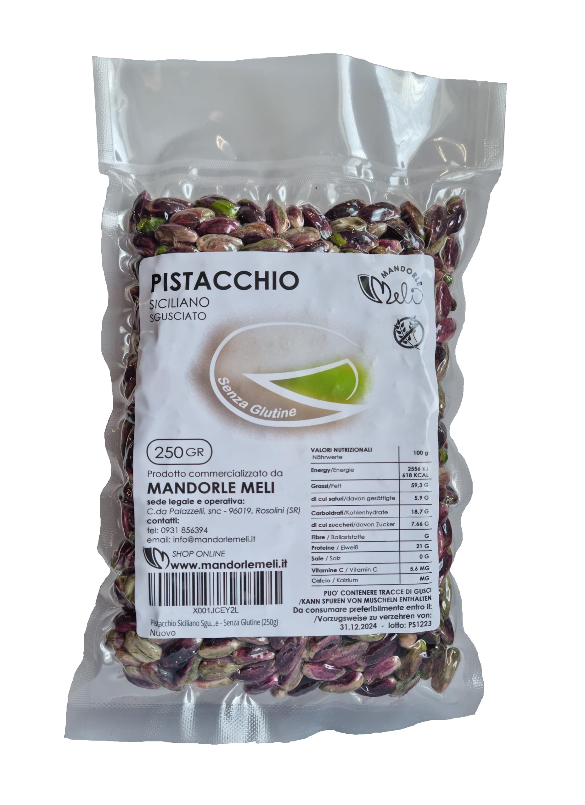 Pistacchio Siciliano Sgusciato - Frutta Secca Fonte di Vitamine e Fibre - Senza Glutine (250g)