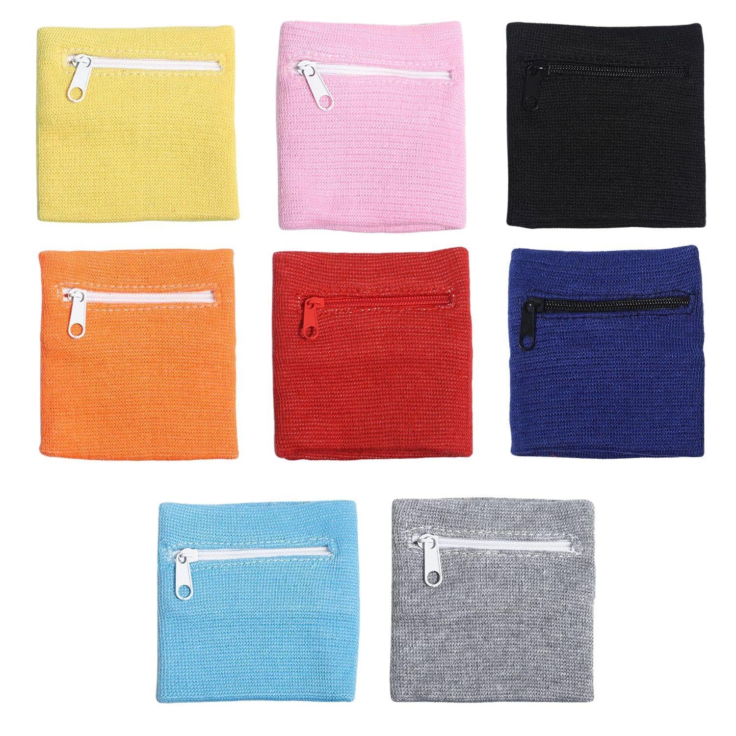 Lot De 8 Sacs De Poignet Zippés – Antitranspirants, Polyester/latex, 8 Couleurs, Pour Football/basket/running/fitness