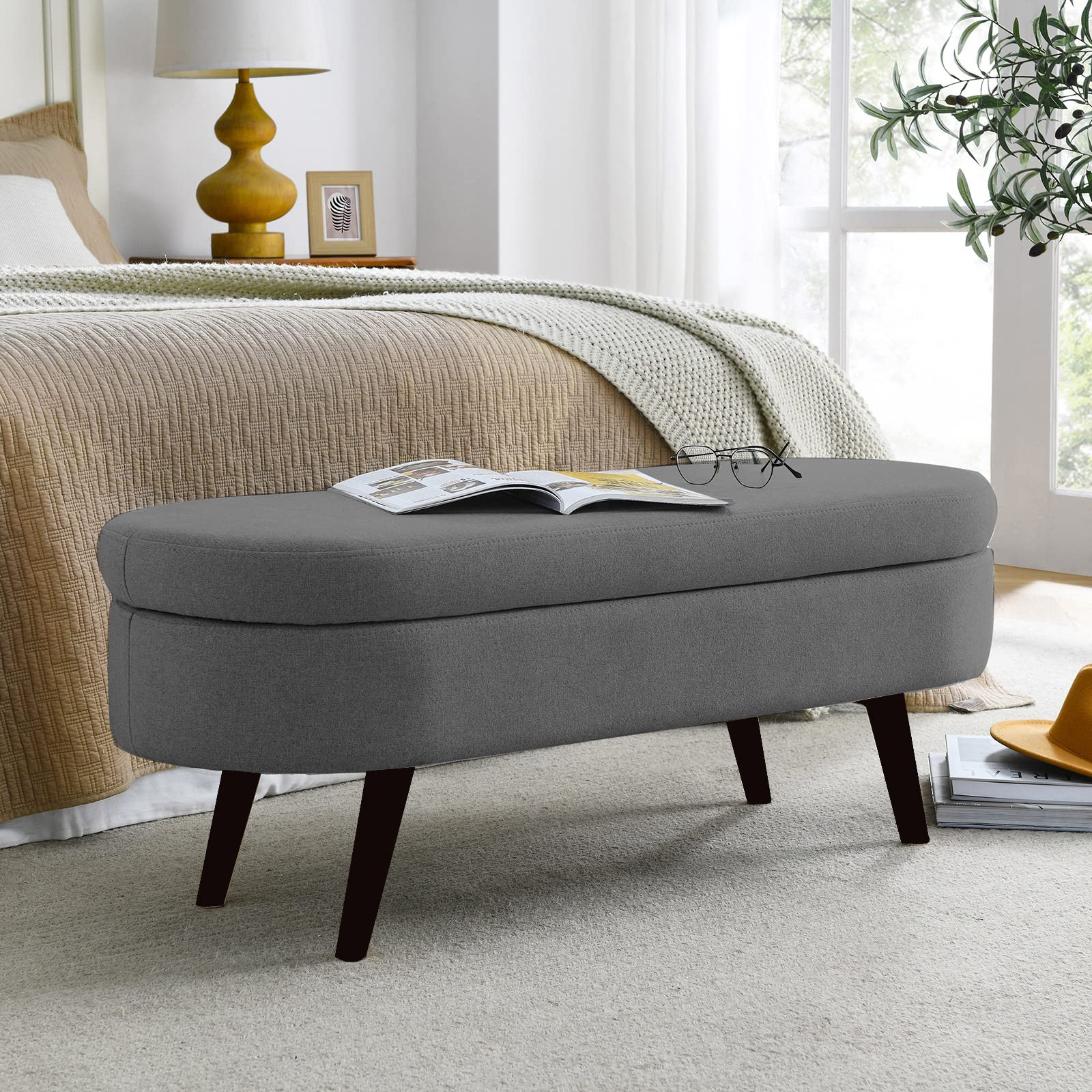 Banc de lit avec rangement en fausse fourrure pour chambre
