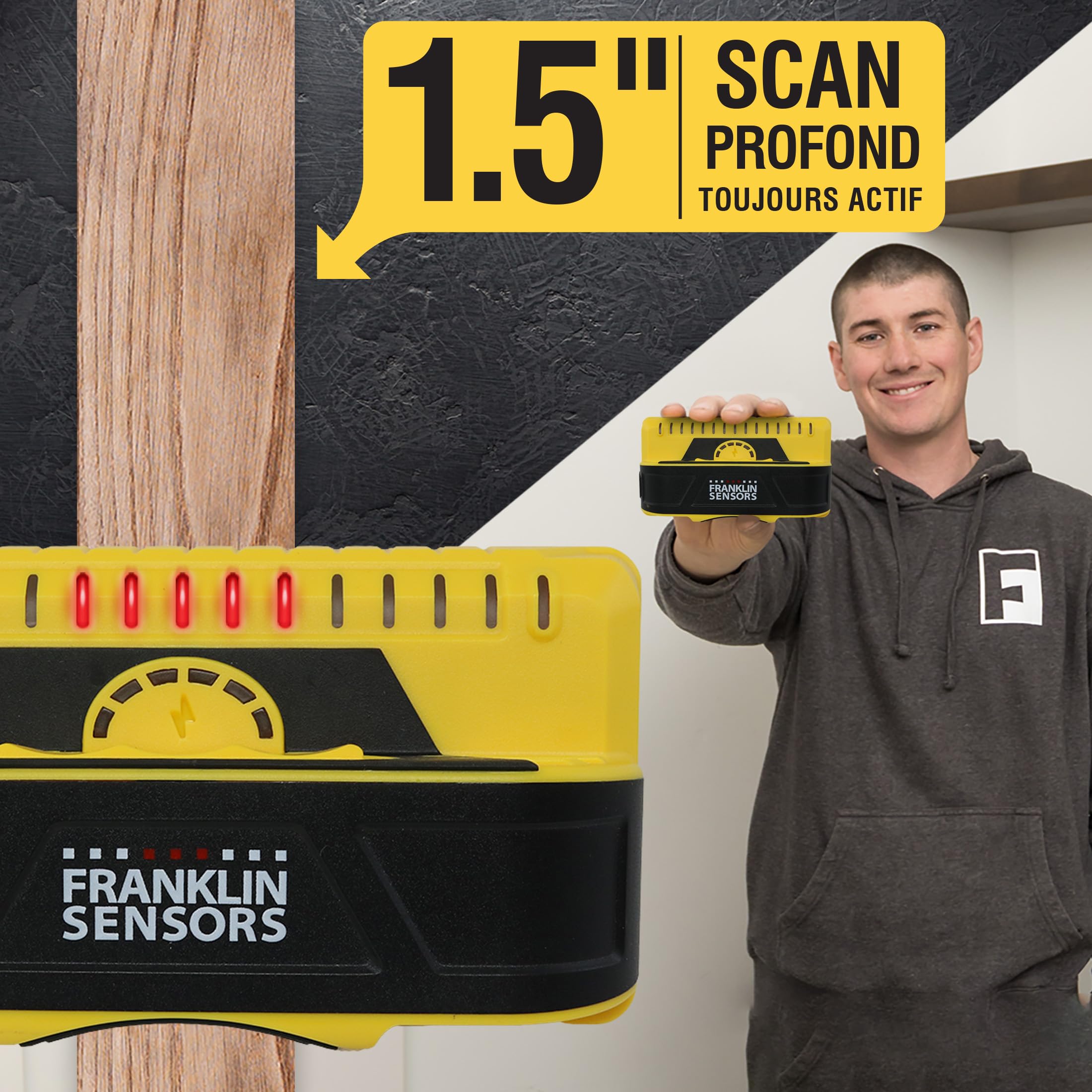 Franklin Sensors ProSensor M155/M150 Détecteur de Montants Professionnel 9 capteurs Précision Maximale Détecte Clous Bois Métal Jaune