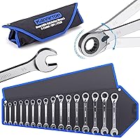 Vista 8 de Juego de llaves de trinquete de 12 piezas (SAE), juego de llaves combinadas de trinquete de 72 dientes con estante organizador, acero Cr-V, 1/4-7/8