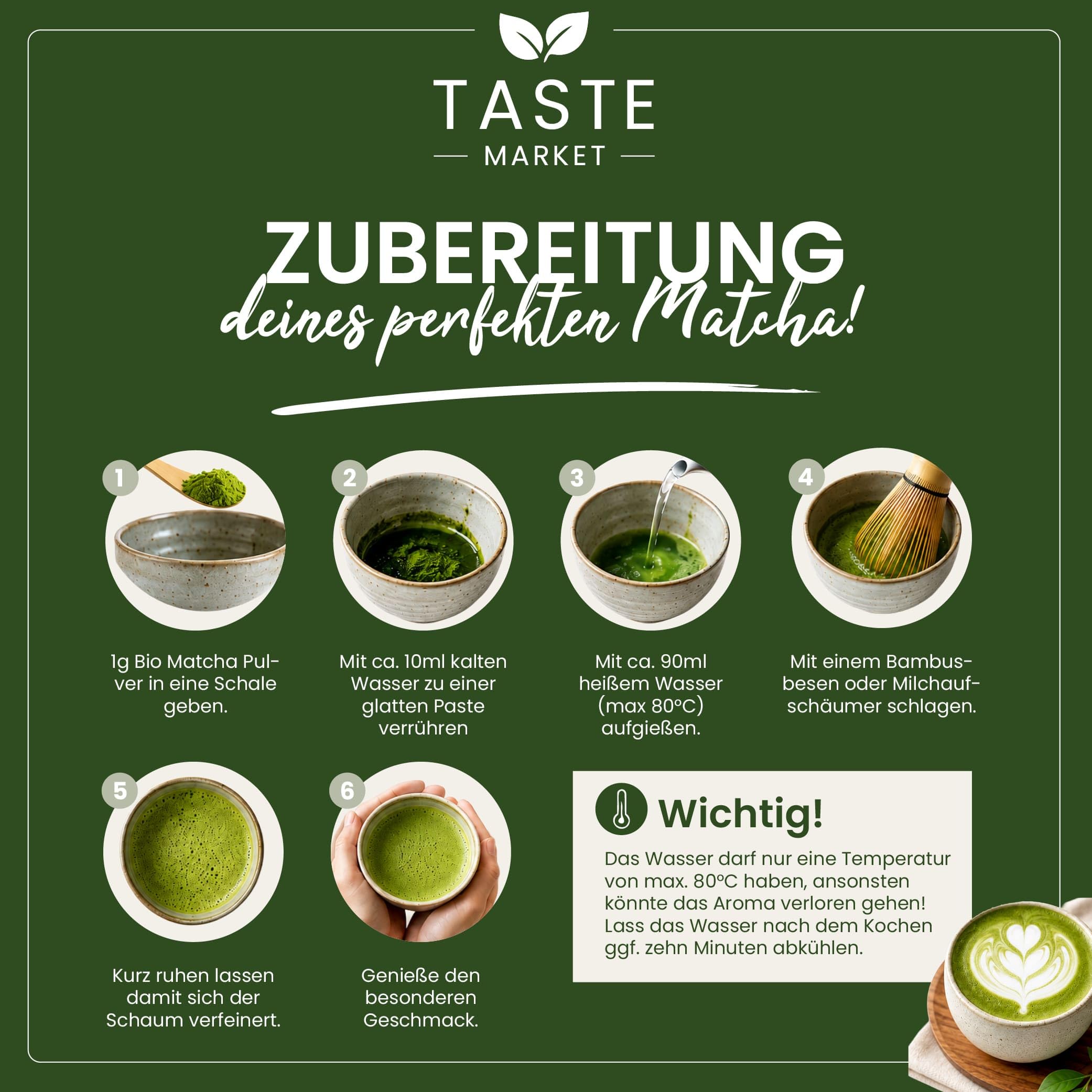 BIO Matcha Pulver 2 kg | Matcha-Latte | Tee | Kaffeealternative | Bio-Qualität | Taste Market