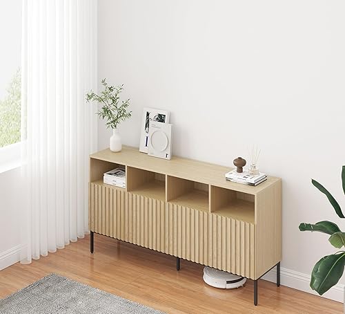 Miniatura 9 de Oxford - Armario de almacenamiento estriado, aparador de buffet con puertas, consola decorativa para sala de estar, comedor, entrada, roble natural