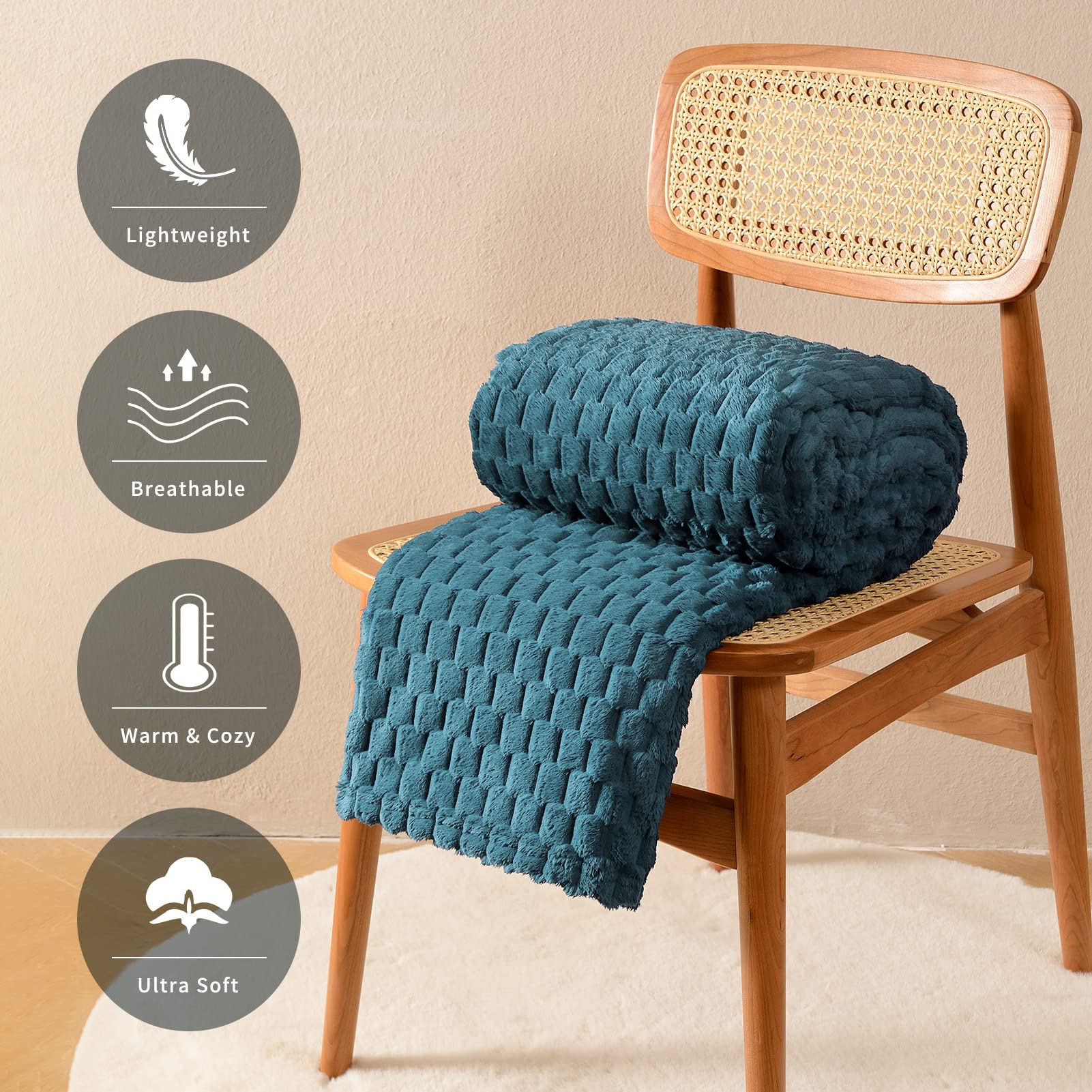 FY FIBER HOUSE Fleece Blanket Queen Size for Bed 300GSM Super Soft Plush Fuzzy Blankets and Throws for Sofa Couch Office 90x90 Inches - Image 3