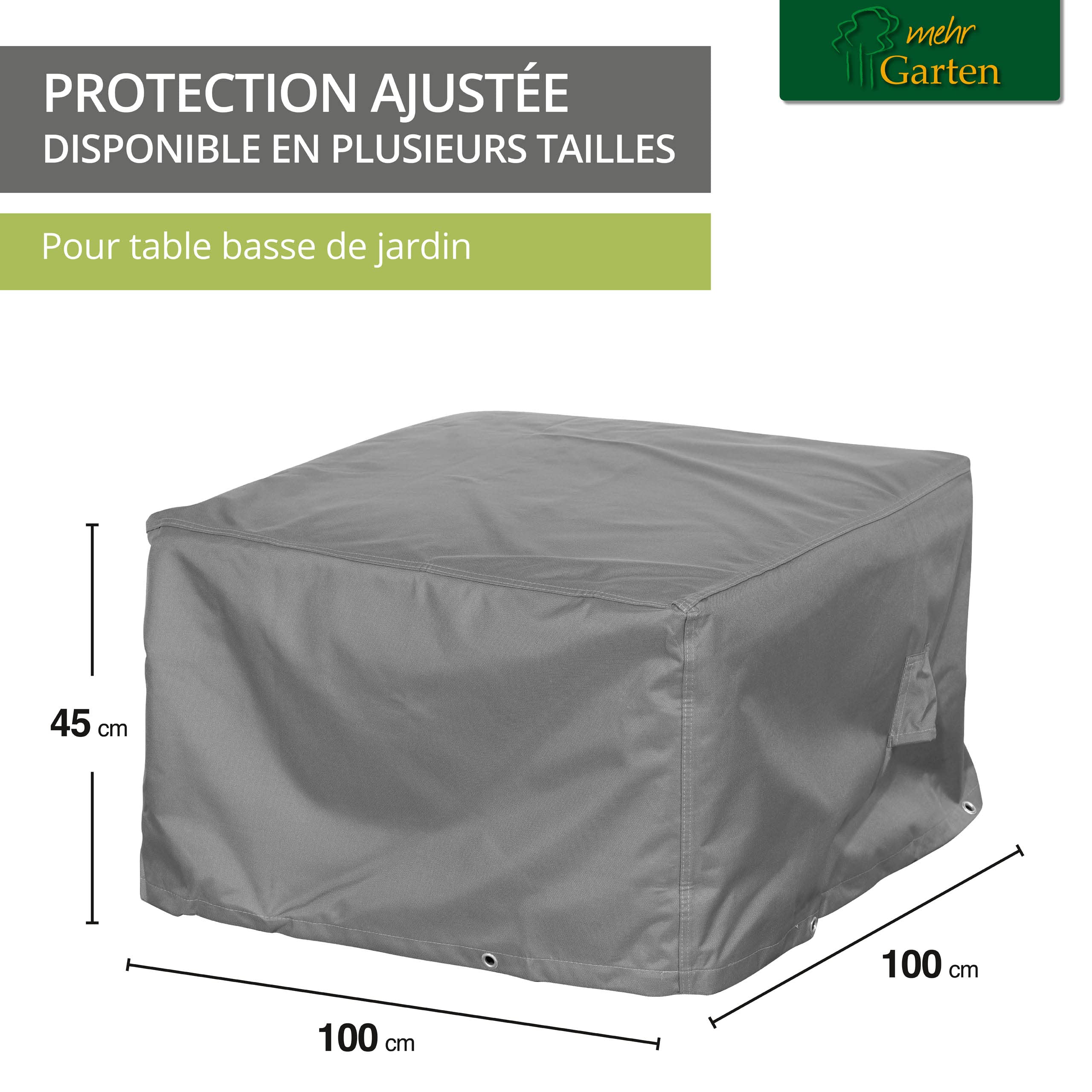 Housse de Protection pour Table Basse de Jardin | 100 x 100 x 45 cm | Polyester tissé Oxford 600D, Couleur : Gris