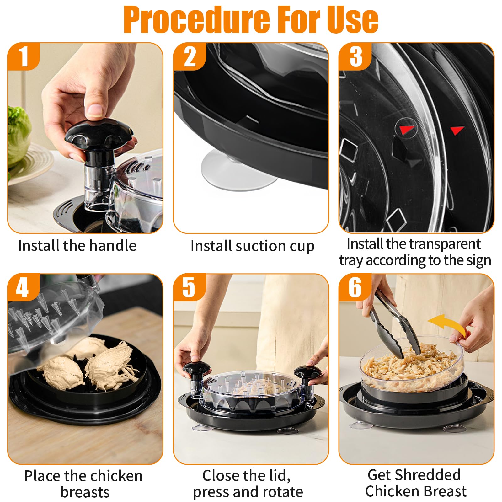Trituratore Pollo Grande con Manico Ergonomico & Base Antiscivolo, Attrezzo Carne Tritatutto Cucina Lavabile Lavastoviglie, Tritacarne Polli Antiscivolo Nero per Maiale, Verdure, Manzo, Insalata
