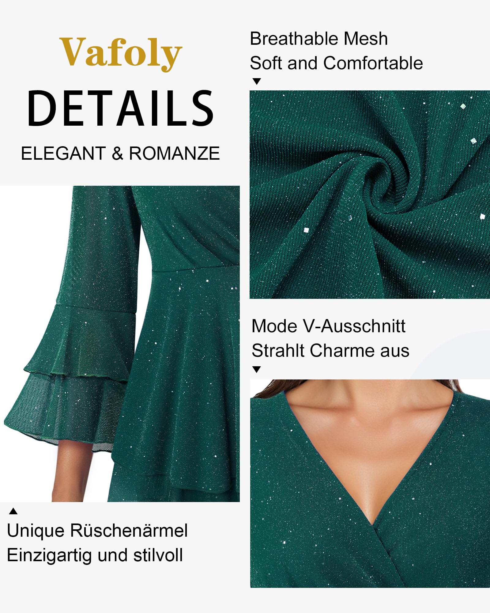 Vafoly Blusa para mujer, manga 3/4, elegante, cuello en V, túnica con mangas con volantes, parte superior festiva para el día a día y fiesta