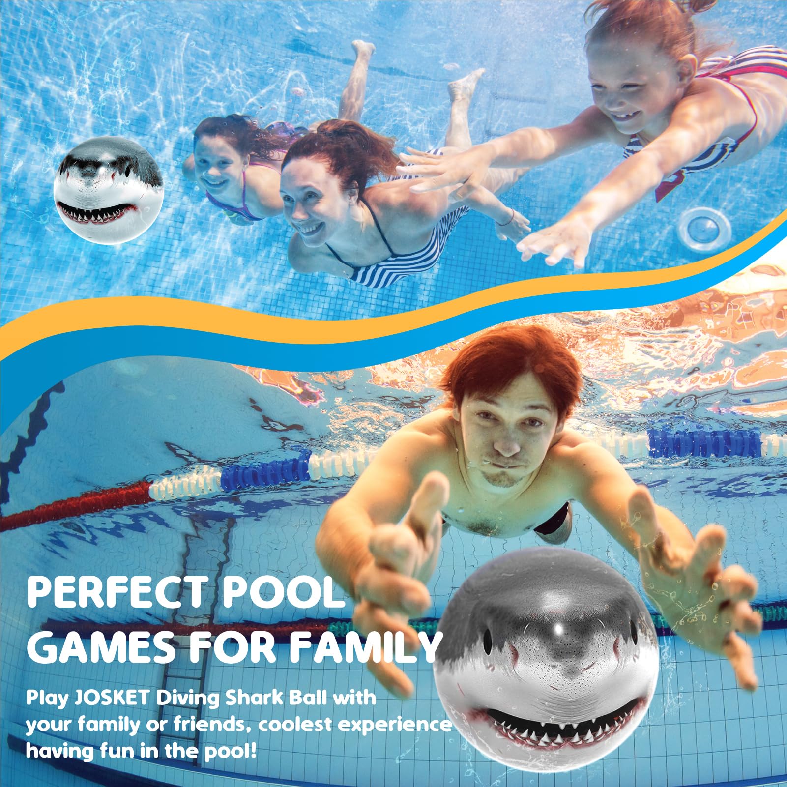 Pelota de buceo de tiburón para niños, juegos de piscina, deportes de natación, pelota de agua para niños y adultos, familia de 8.9 pulgadas