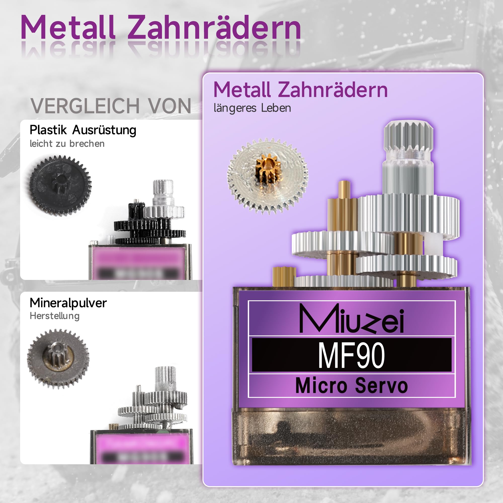Miuzei Serwo metalowa skrzynia biegów 90 serwo silnik do silników Arduino, mikro serwo, mini serwa, modelarstwo, do modeli RC, sztywne skrzydła, samochód 1/10 1/8 1/12, robot i inteligentny DIY (6 sztuk)