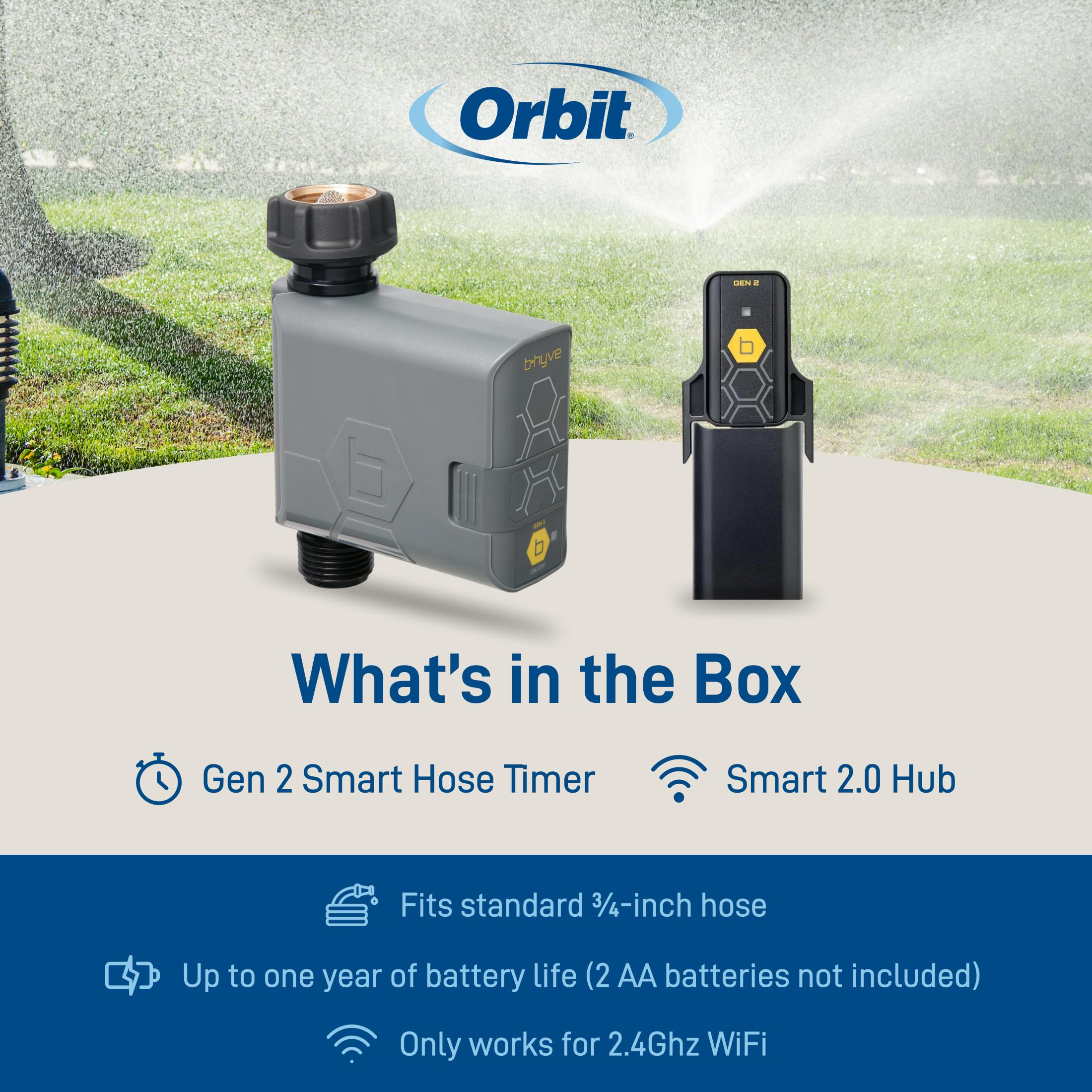Orbit 90204Z B-hyve Gen 2 Smart Schlauchbewässerungs-Timer mit WLAN-Hub