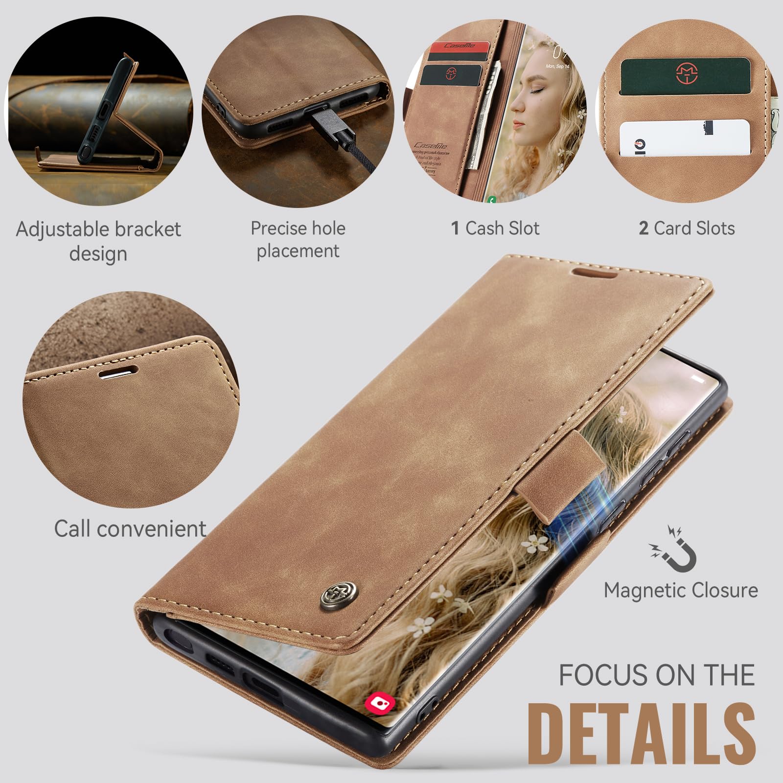 Azororo Cover per Samsung Galaxy S22 Ultra 5G, Premium PU Pelle Custodia, Magnetica Carta Fessura Portafoglio Case, Flip Cavalletto Custodia per Samsung Galaxy S22 Ultra - Marrone
