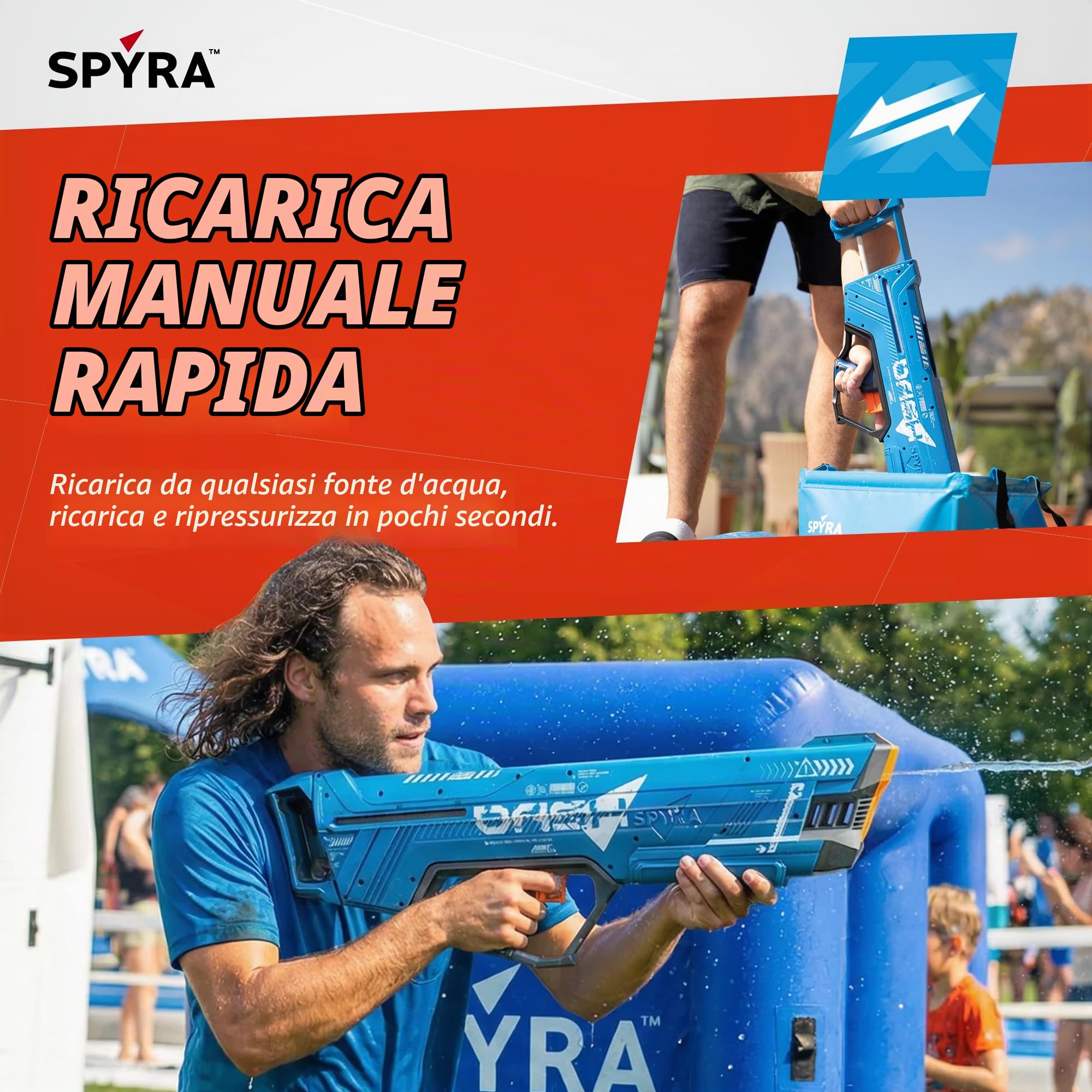 SPYRA SpyraDash - Pistola ad acqua per bambini, serbatoio da 700 ml, portata fino a 9 m, 16 colpi per serbatoio, dai 8 anni in su