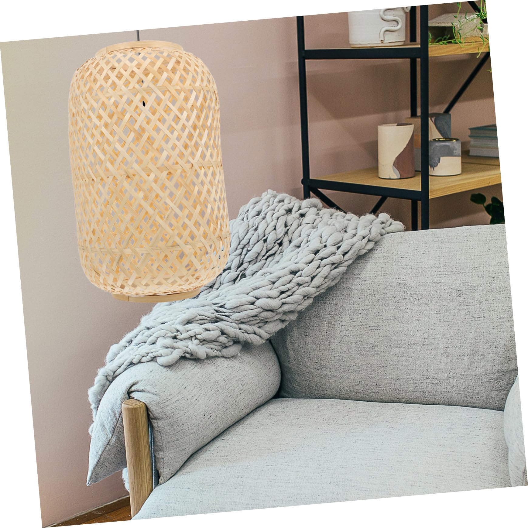 LIFKOME Pantalla De Lámpara Rústica Colgante De Bambú Hexagonal 20x30 Cm, Protección Natural, Decoración Interior Hogar, Efecto Luz Cálida, Accesorio Práctico
