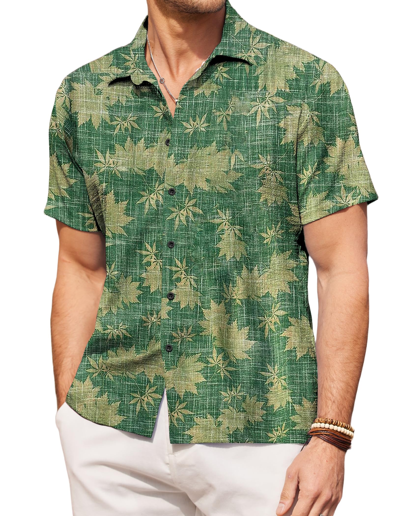 COOFANDYMen's Casual Short Sleeve Button Down Shirt Textured Summer Beach Shirt