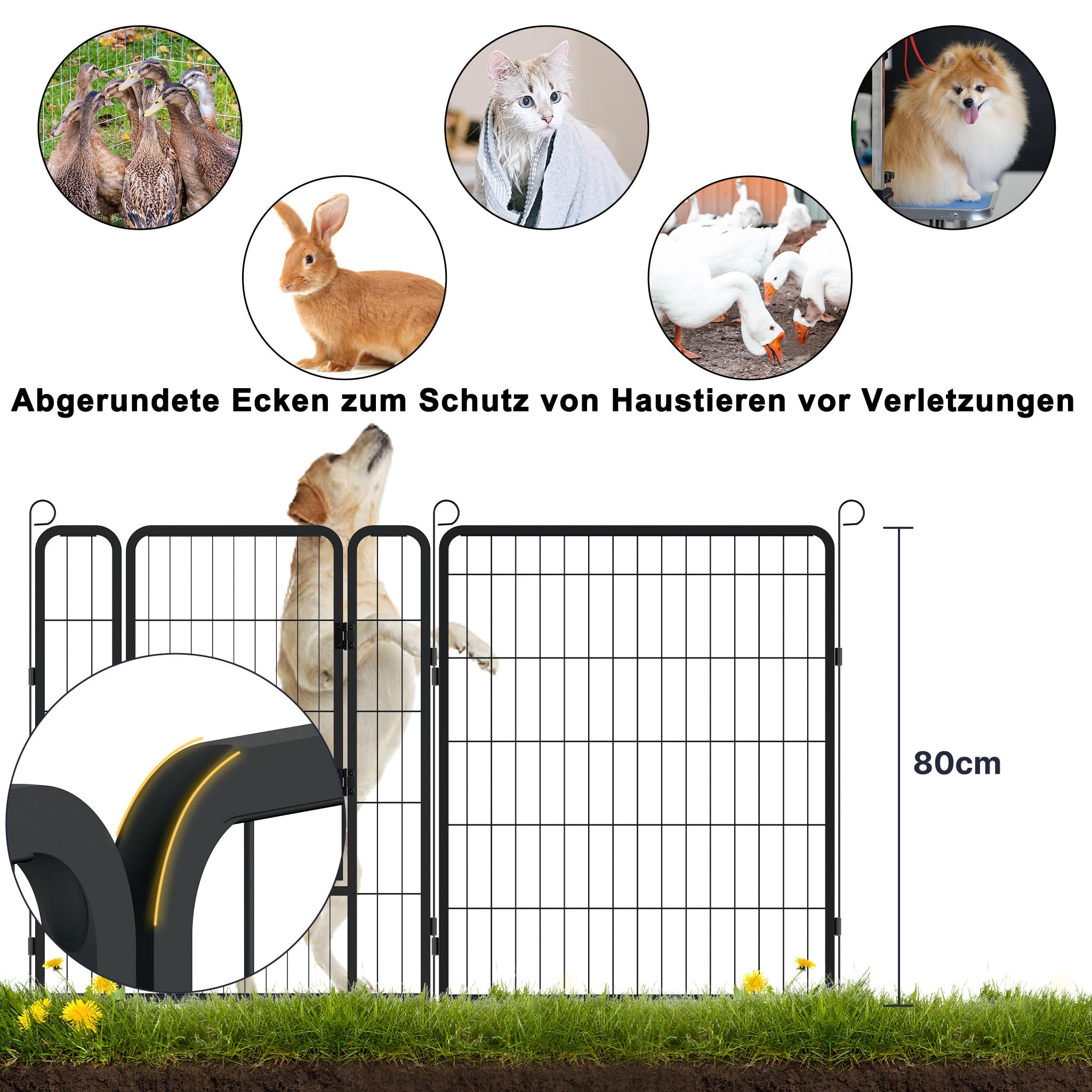 LARS360 Welpenauslauf Hundelaufstall 65x80cm Tierlaufstall 12 Gitterplatten mit Tür, Flexibel und Faltbar für Innen und Outdoor (Mattschwarz)