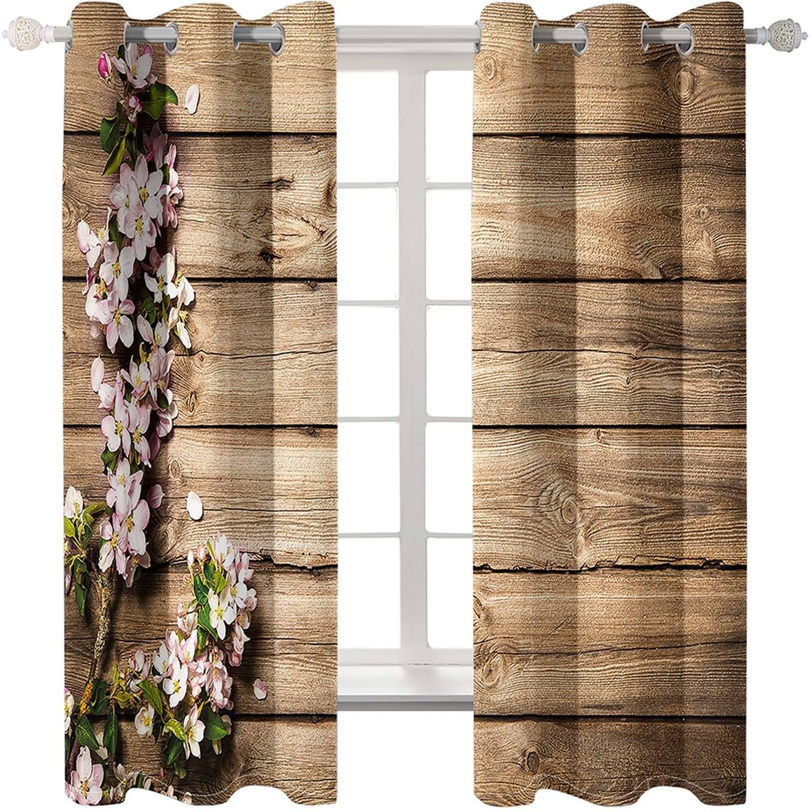 Verdunklungsvorhänge mit Ösen, 214x274cm Braun Rosa Planken- und Blumenmuster Vorhang für Wohnzimmer/Schlafzimmer
