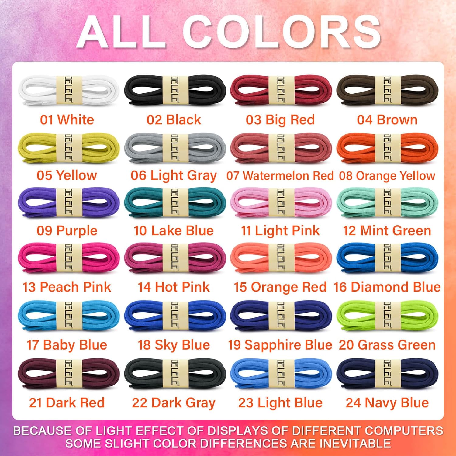 DELELE Oval Athletic Shoelaces Thick 4MM Half Round Shoe Laces Strings 2 Pair