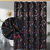 Vista 11 de Cortina de ducha negra - Cortinas de ducha de mármol negro y dorado con lámina de oro impresa de lujo para baño, cortina de baño con purpurina