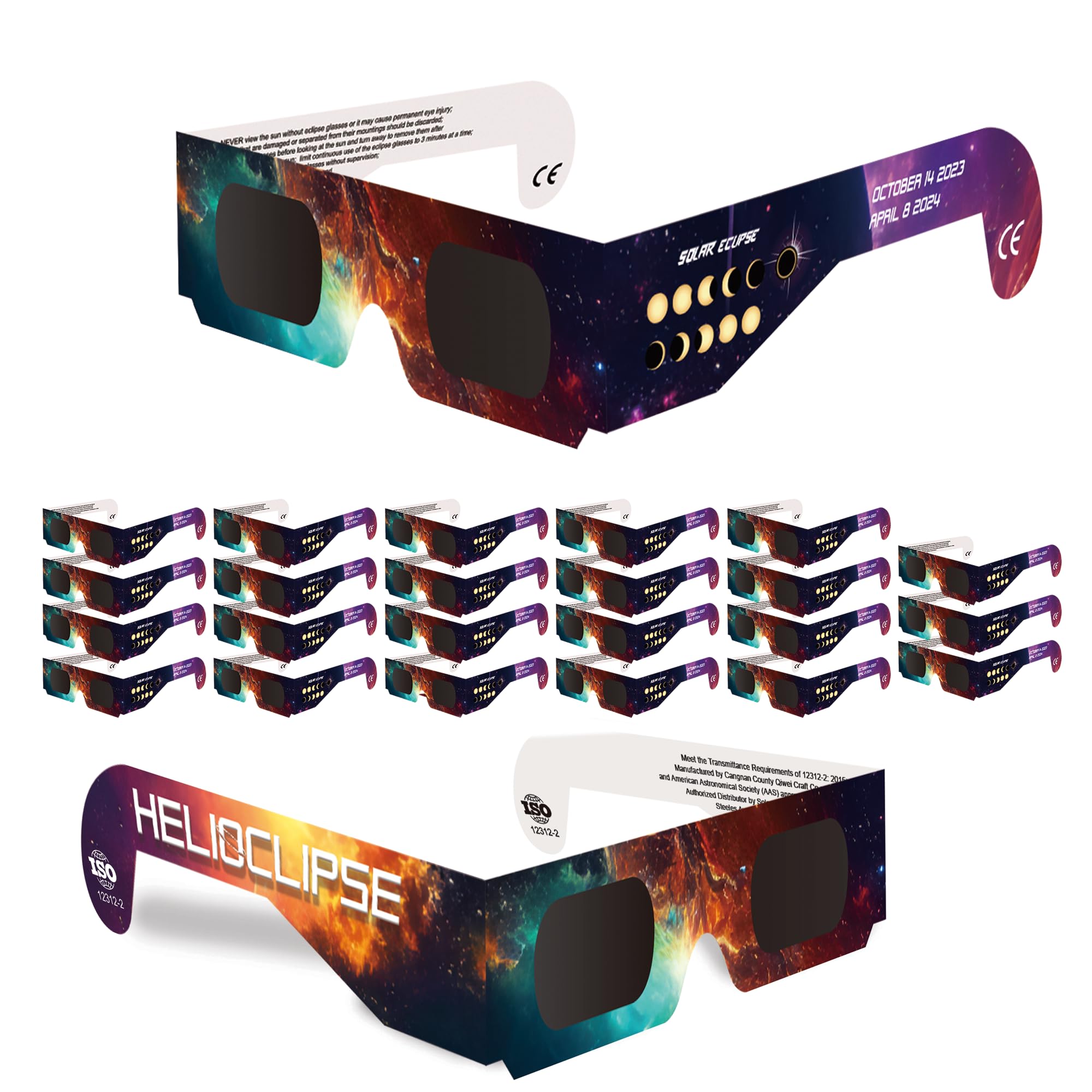 Helioclipse 25 Pack Solar Eclipse Glasses 2024 - Trusted for Direct Solar Eclipse Viewing - Iso 12312-2 & Ce Certified
