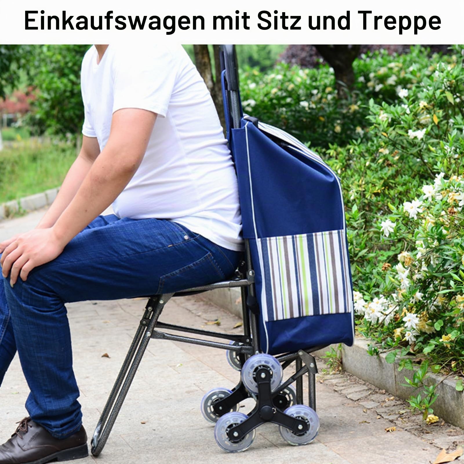 Einkaufstrolley Klappbar mit Sitz, Trolley Einkaufstrolley Treppensteiger, Robust und Langlebig, Faltbarer Einkaufswagen, Großvolumig für Einkauf, Wäsche, Reise
