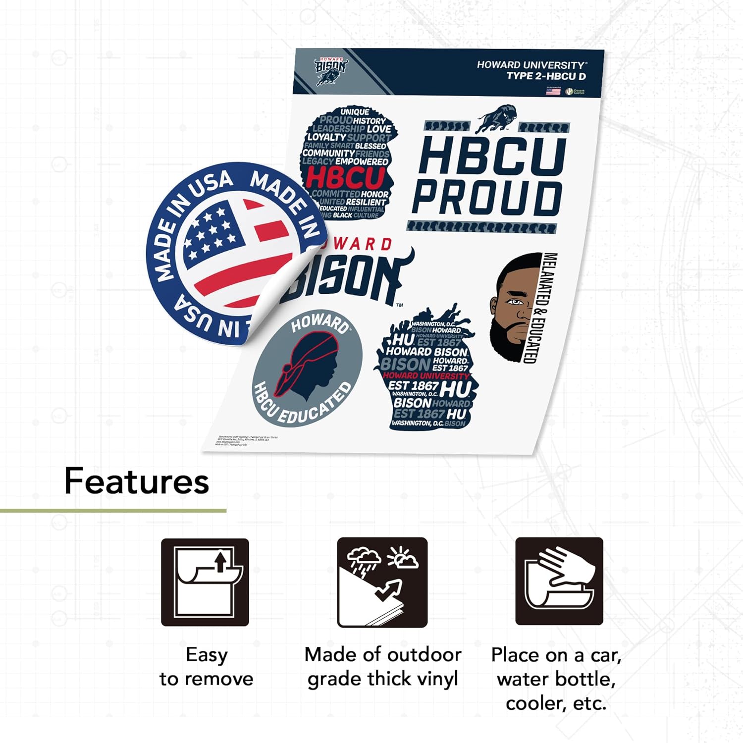 Desert Cactus Howard University Sticker Bison HU Sticker Vinyl Decals Laptop Water Bottle Car Scrapbook (T2-HBCU D) - Image 2