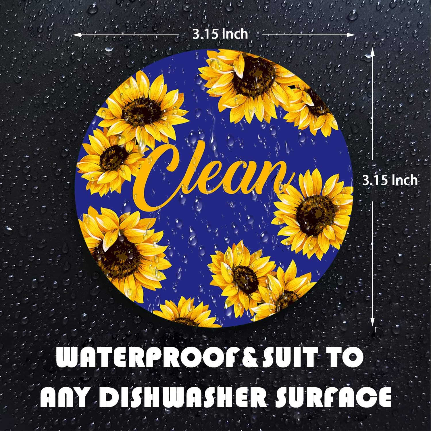 Dishwasher Magnet,Clean Dirty Sign Indicator- Double Sided Magnet with Magnetic Plate, Kitchen Dish Washer Refrigerator Reversible Indicator Classcical Sunflower image 2