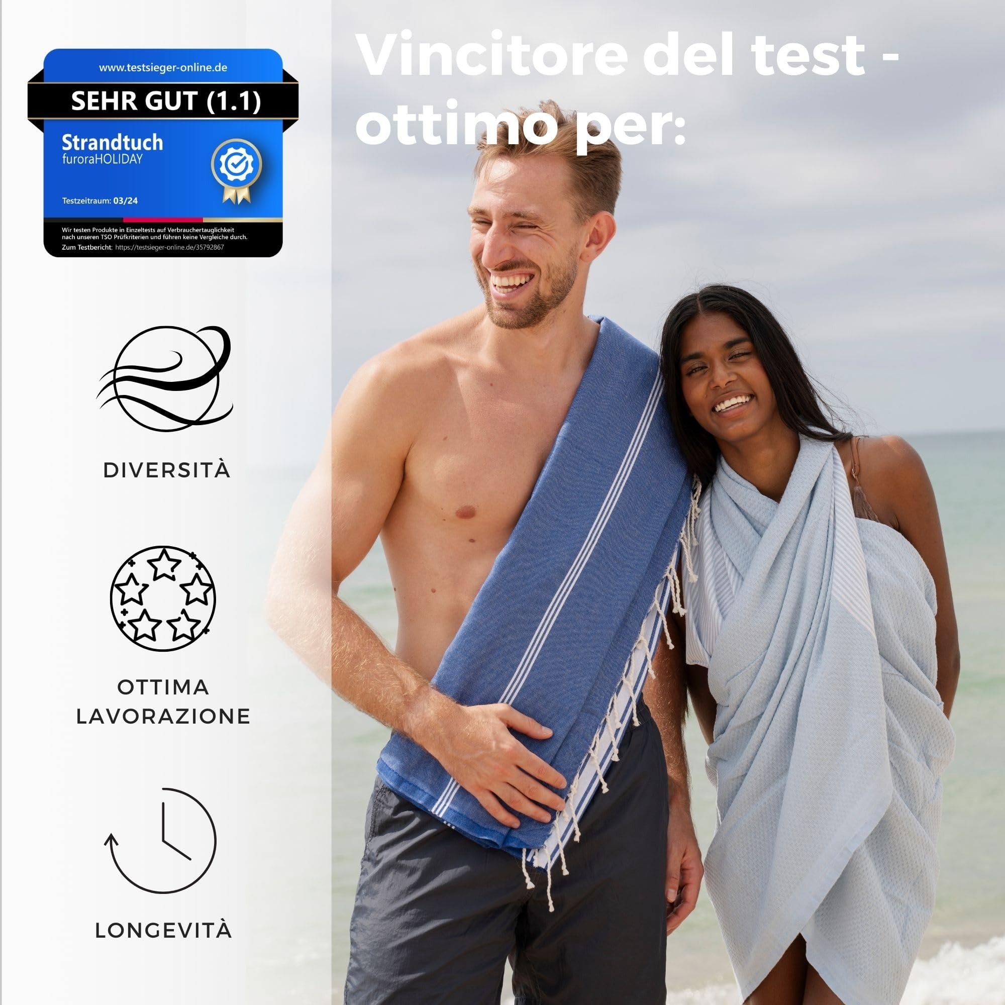 furora HOLIDAY Telo Mare Cotone - Grande 200x100 cm - Ultra Leggero - Asciugatura Rapida | Asciugamano Mare Donna e Uomo: Facile da Pulir - multifunzionale per Spiaggia, Piscina, Viaggio, Outdoor