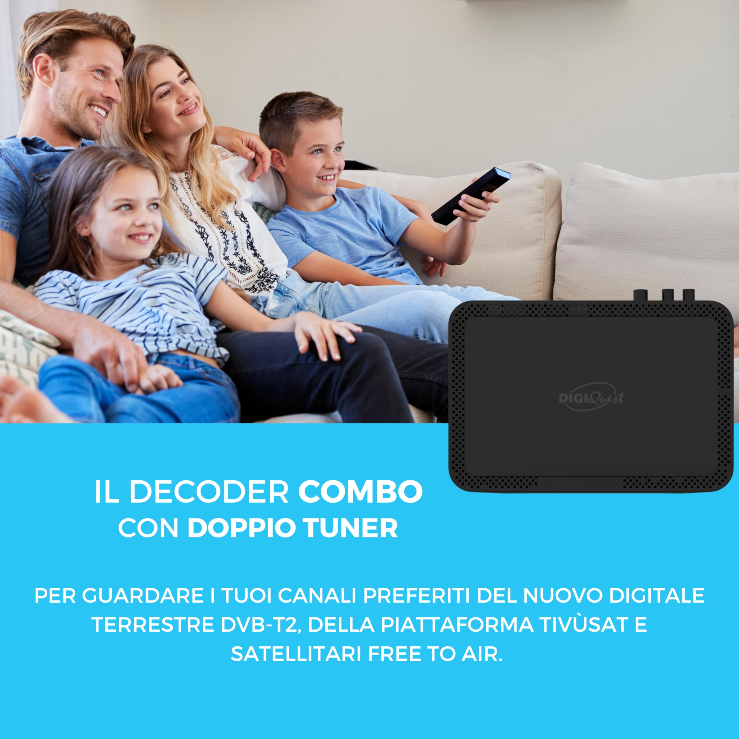 DIGIQUEST Decoder tivùsat Combo 4K Q99 | Satélite + Terrestre | HbbTV Interactivo | HEVC Main 10 | Grabación activable | Mando 2 en 1 | Smartcard incluida | Preparado para Sistema Merlin