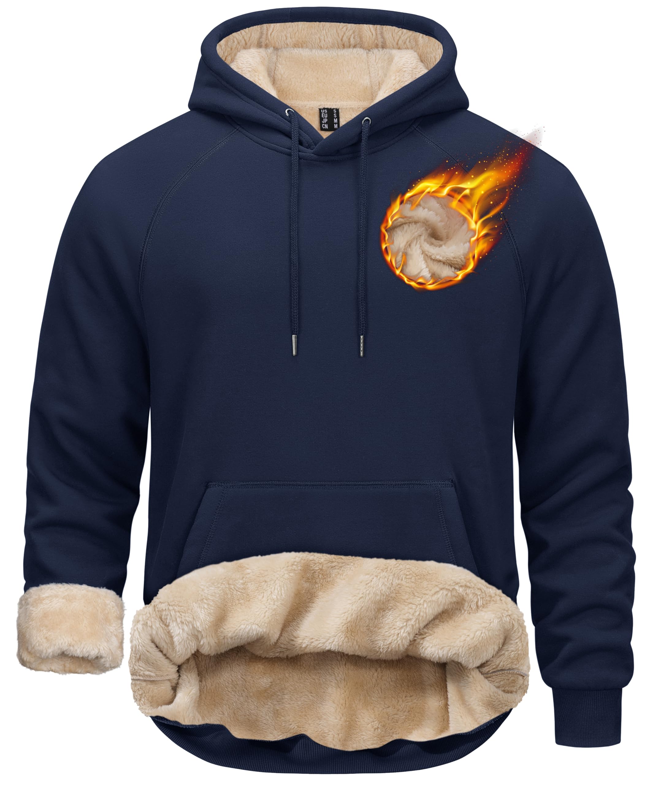 TACVASEN Men's Pullover Hoodie Thick Sherpa Lined Kangaroo Pocket Winter Windproof Warm Fleece Hoodie Athletic Sweatshirts