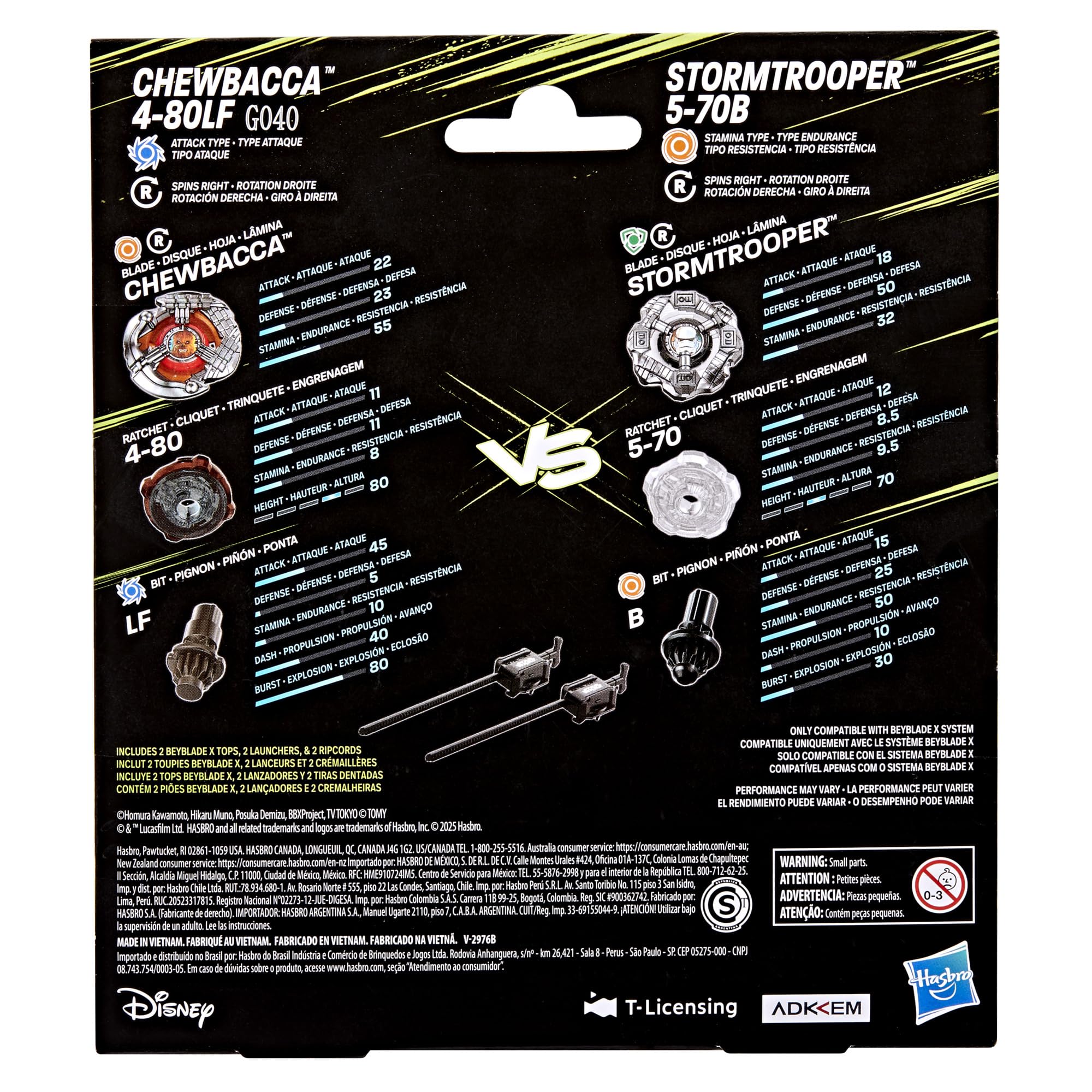 Colaboración Beyblade X y Star Wars, Chewbacca 4-80LF vs. Stormtrooper 5-70B