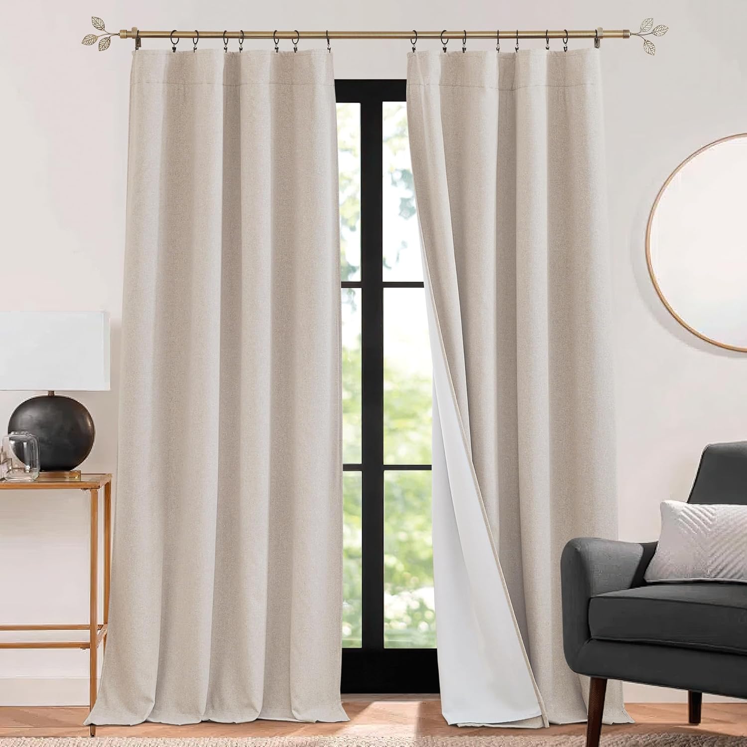 RYB HOME 3 in 1 Soundproof - Blackout - Insulation Linen Curtains, Noise Blocker Energy Saving Curtains for Bedroom Living Room Door Drapes Studio Home Office, Taupe, W52 x L108 in, 2 Panels