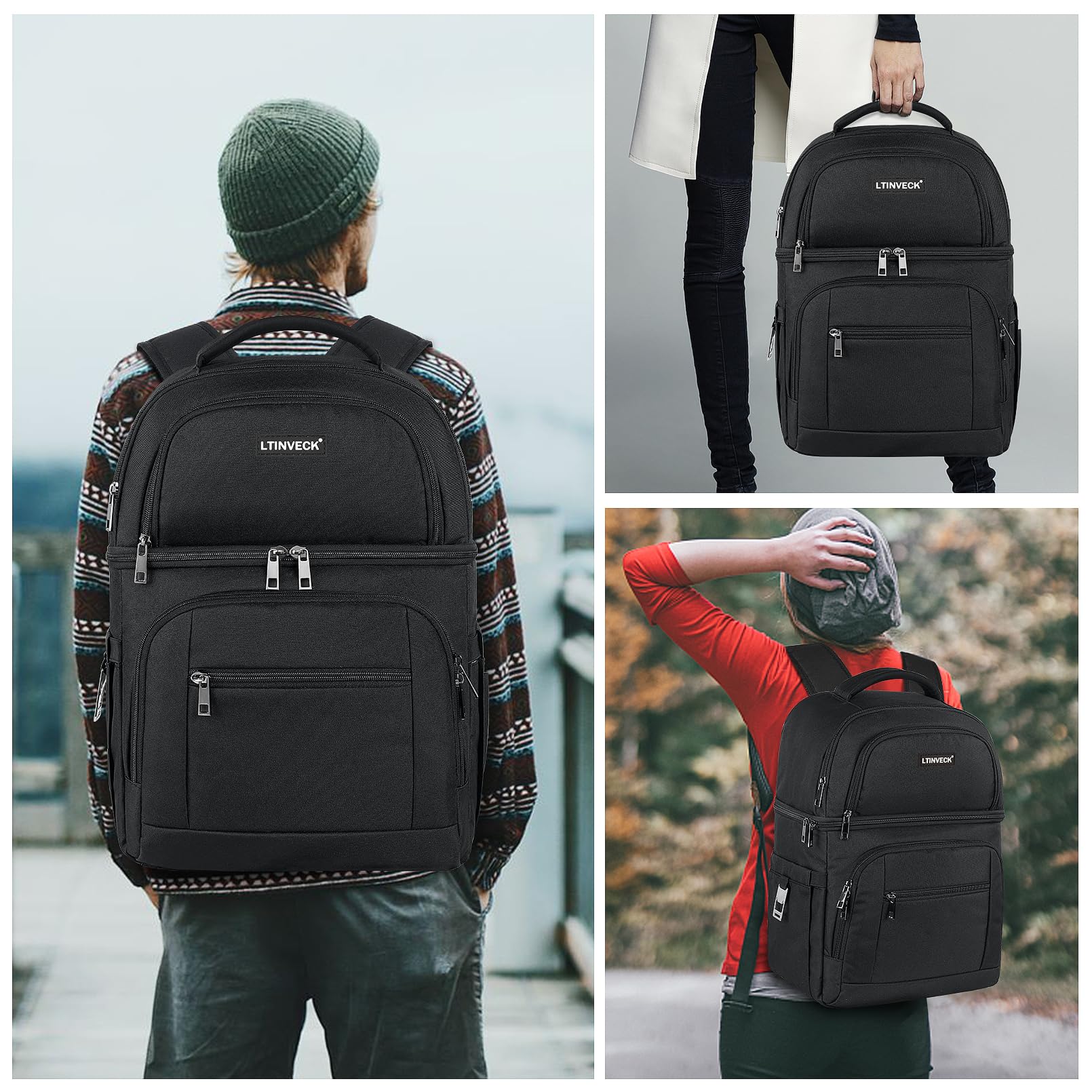 Cooler Backpack,Insulated Backpack Cooler Leakproof Double Deck Cooler Bag for Men Women RFID Lunch Backpack