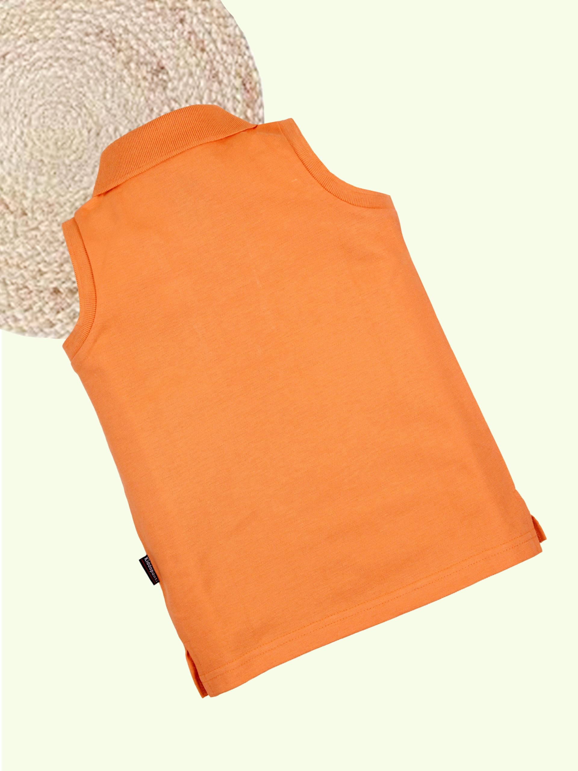 KiddoPanti Girls 100% Cotton Frill Placket Sleeveless Polo Tee, Peach - 6-8Y - Image 4 thumbnail