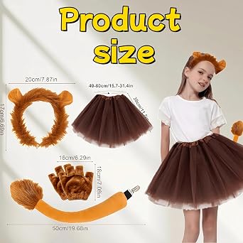 4 Pcs Lion Costume Set Kit with lion ears, Gloves, Tail & Tutu Skirt, Perfect for Kids & Adults Cosplay,Halloween Birthday Carnival Stage Performance