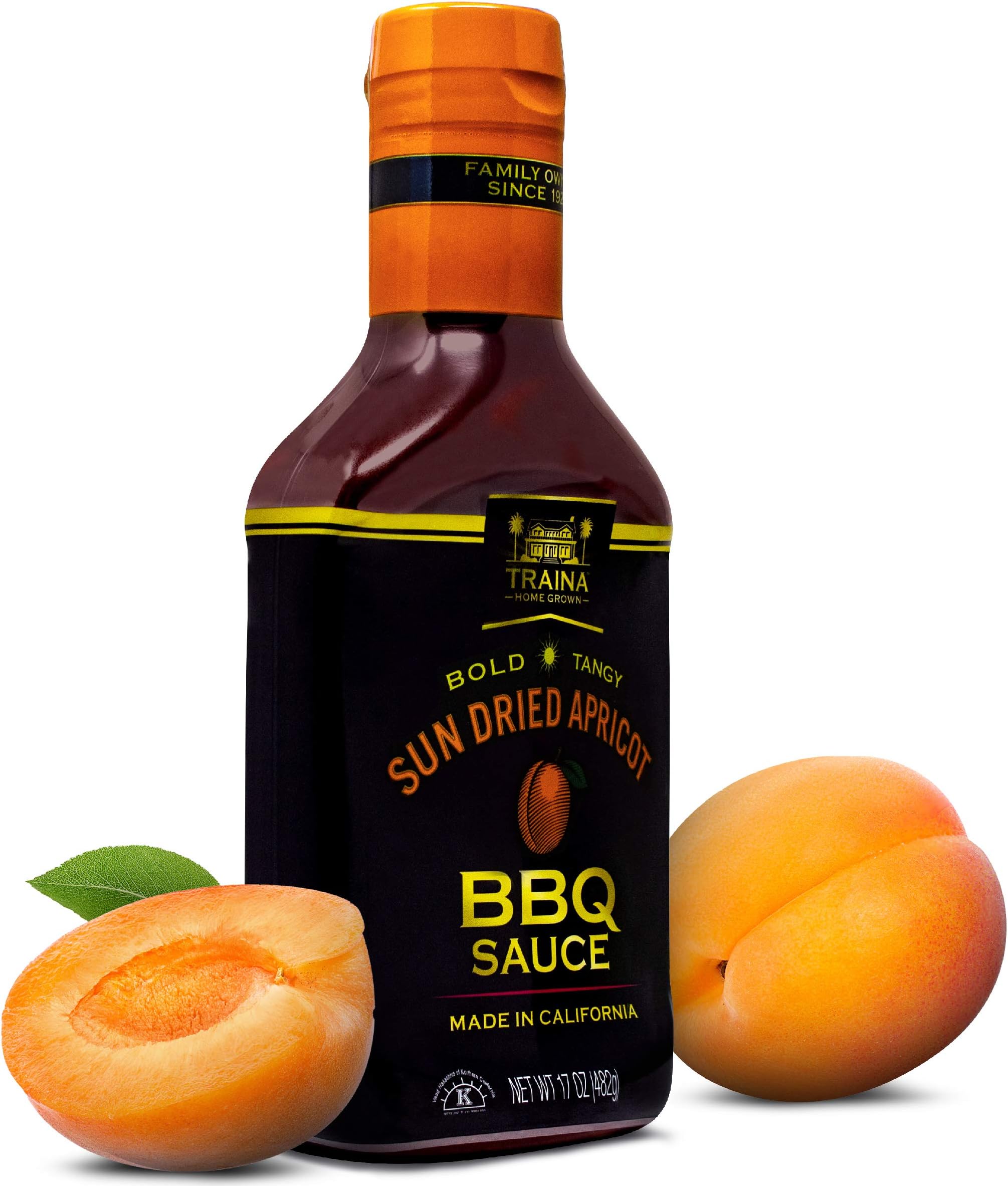 Home Grown California Sun Dried Apricot Barbecue Sauce - No Corn Syrup, Bold Tangy Flavor Packed in 17 Ounce Bottle