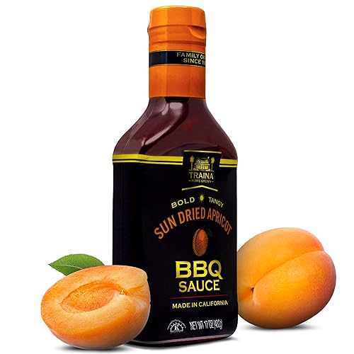 Traina Home Grown California Salsa de barbacoa de albaricoque secado al sol, sin jarabe de maíz, sabor picante audaz empaquetado en botella de 17