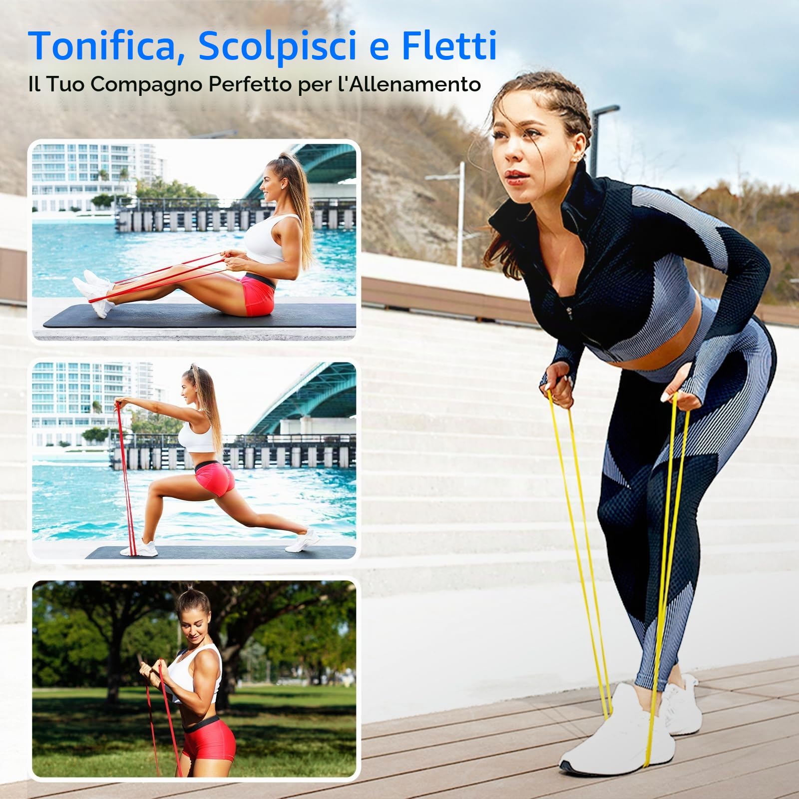 FitBeast Set di fasce di resistenza, 5 livelli per sollevamento pesi, costruzione muscolare, allenamento in palestra a casa, stretching, fasce elastiche con ancoraggio alla porta